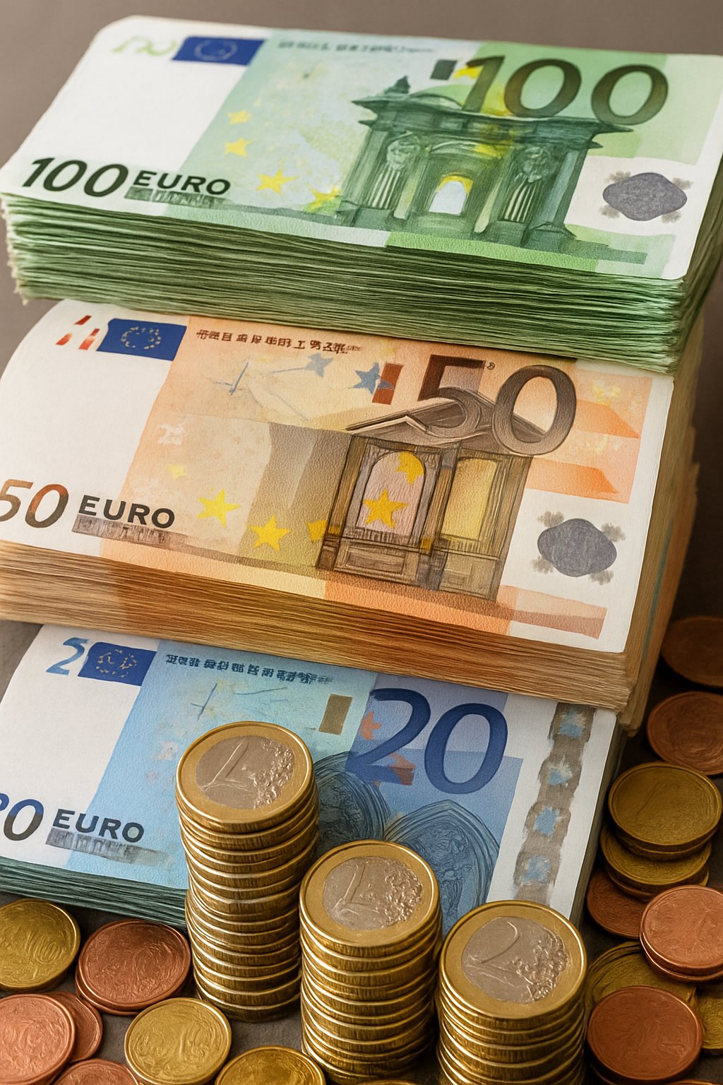 euro bills and coins